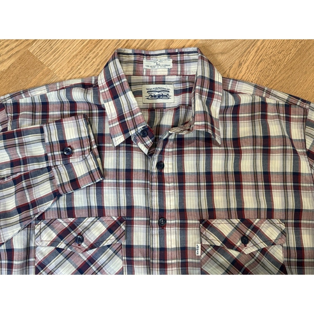 Levi's Vintage 80s Western Cowboy Plaid Checked Men's LG Shirt Red Blue‎ Rodeo